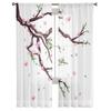 Cherry Blossoms Flowers Leaves Branches Tulle Curtain Voile Transparent for Bedroom Living Room Kitchen Sheer Window Curtains