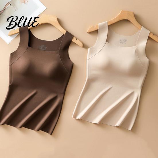 Thermal Insulation Tank Undershirt Chest Lined Sleeveless Women Fleece Top for Underwear with Pads Built