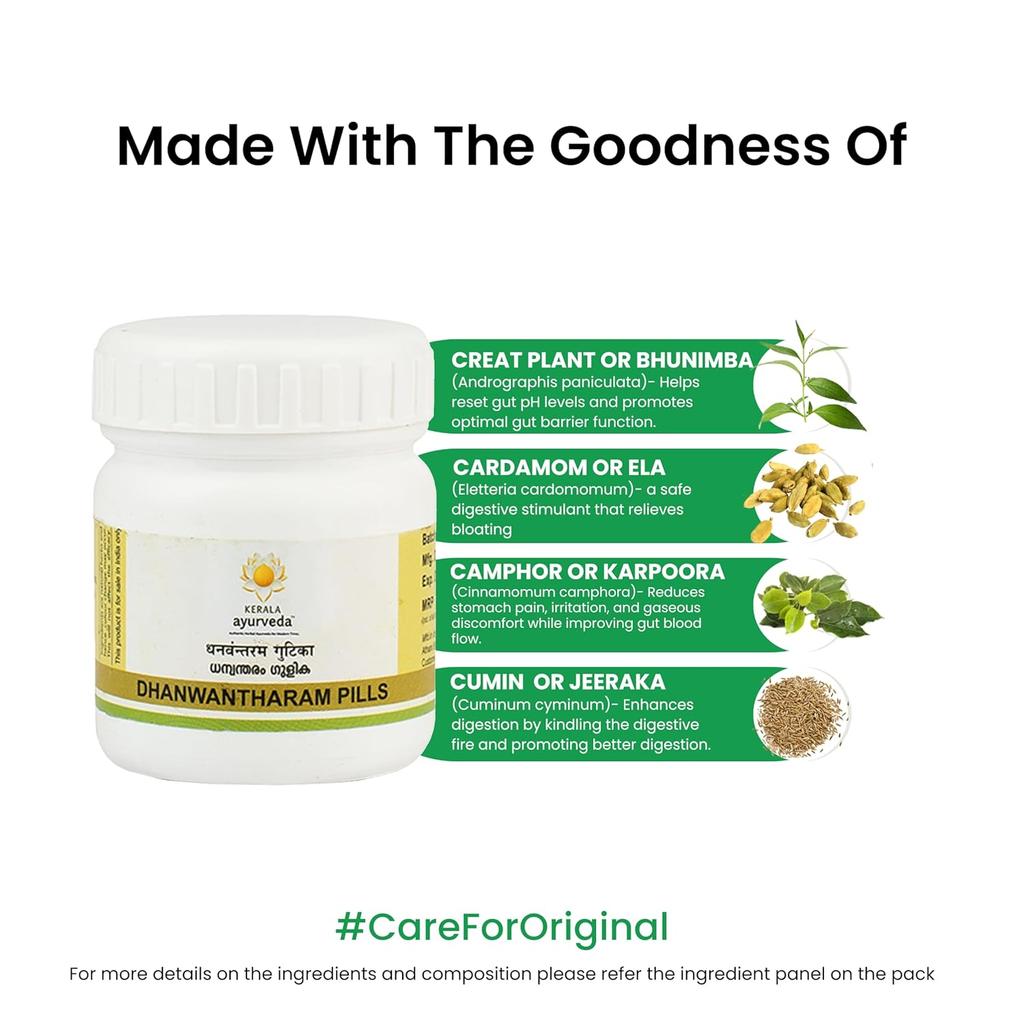 Kerala Ayurveda Dhanwantharam Pills 50 Tablets Pack for Digestive Health, Gas Relief, and Pre Post-Delivery Comfort