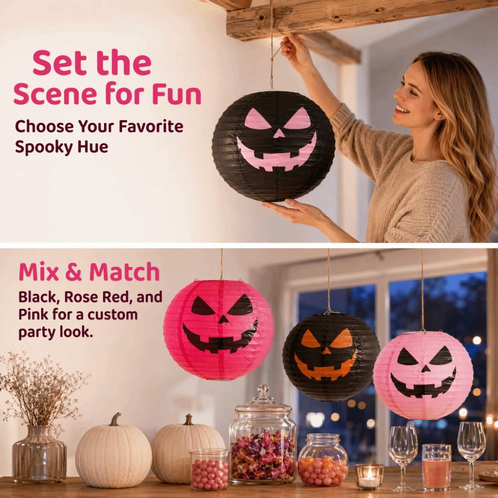 Handmade Halloween Lanterns Color-Blocked Round Paper Lanterns Hanging Lamp Ball  Pub Decor