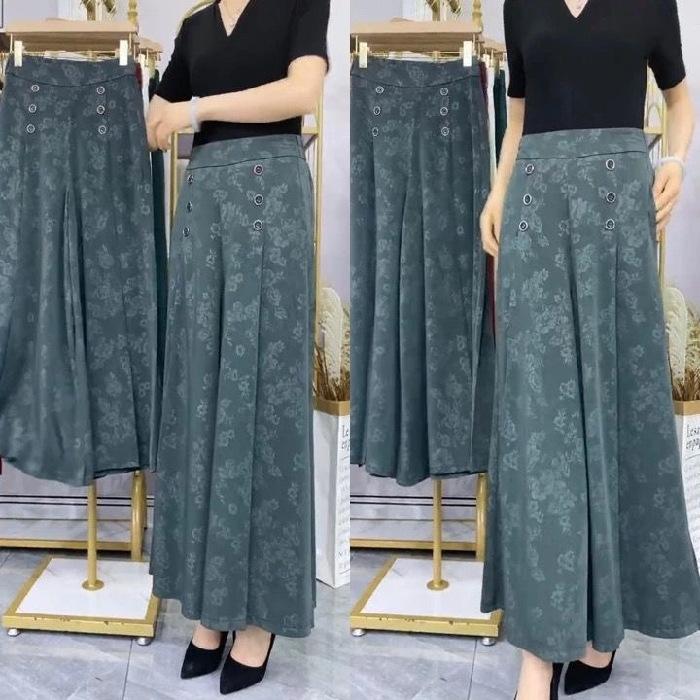 High End Fashion Long Skirt Pants Women's Tie Dye Print Button Patchwork Pockets High Waist Straight Wide Leg Pants