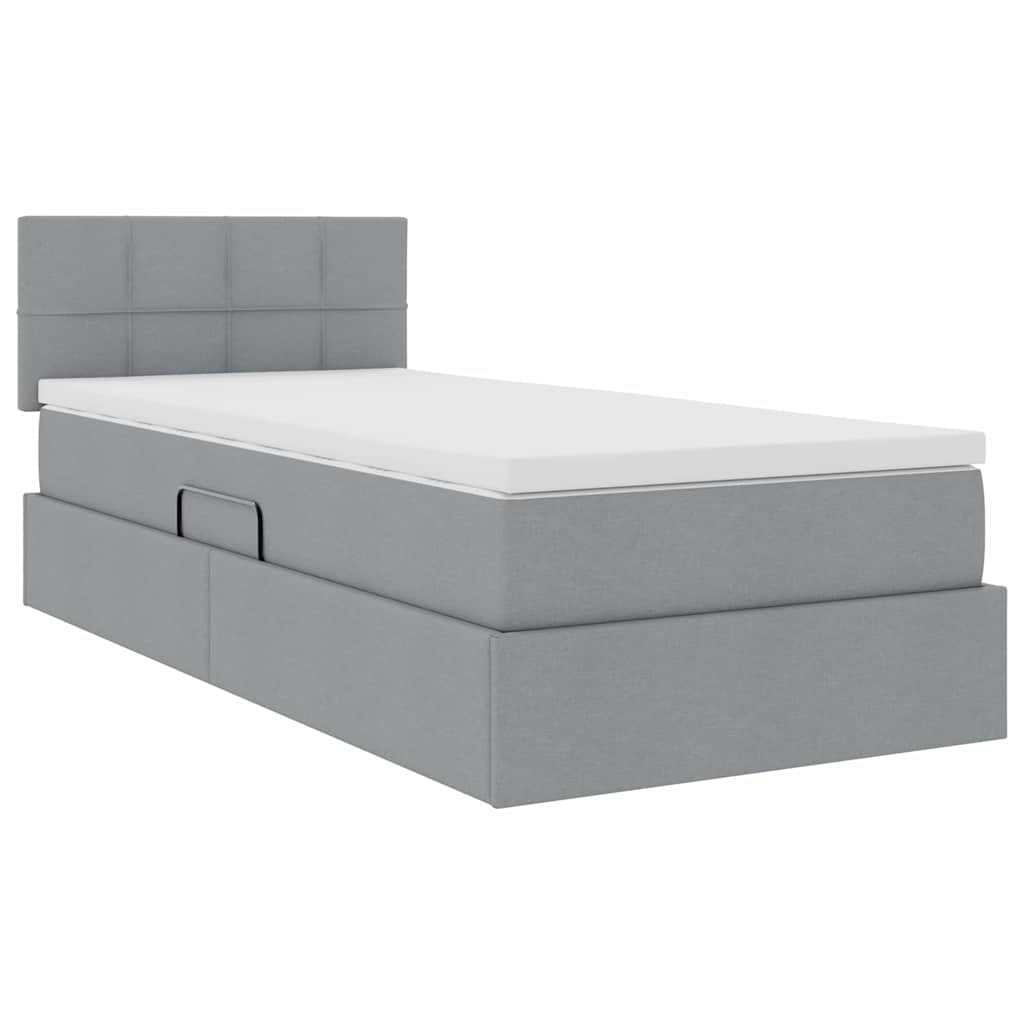 LED Storage Bed with Mattress Light Grey 100 x 200 cm Fabric