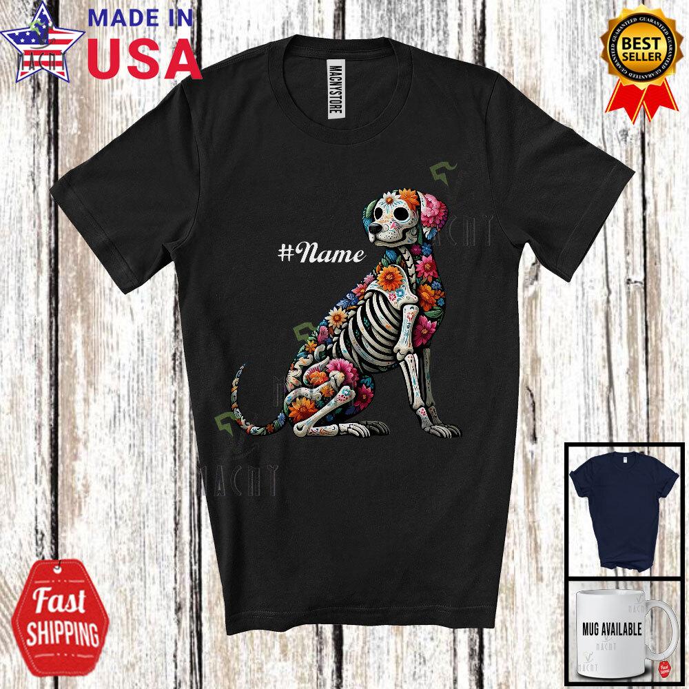 

Custom Name Floral Skulls Dog Lovely Halloween Dia De Los Muertos Mexican Shirt 4XL