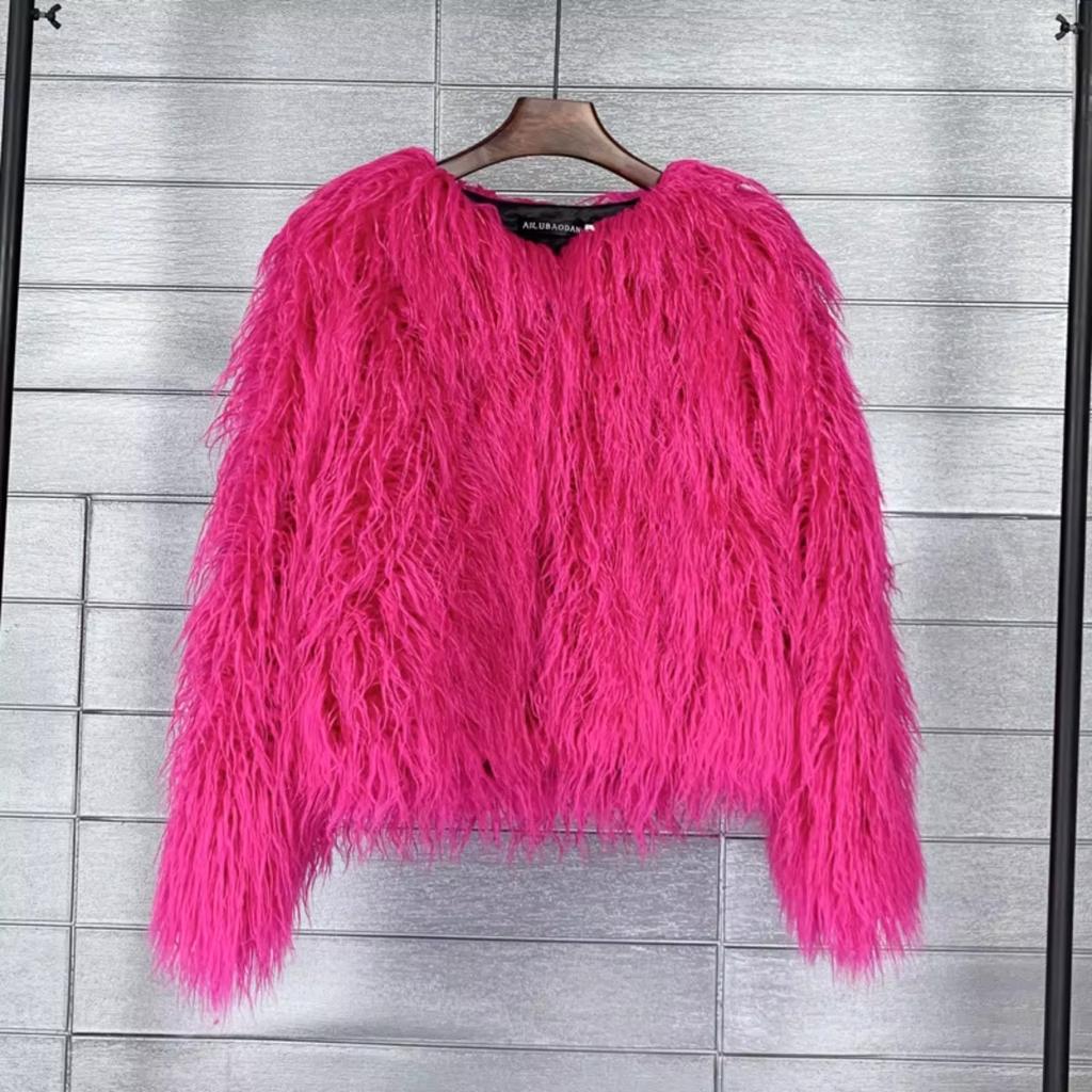 TrendHub Kunstpelzmantel und Jacken Damen Lässig Warm Rundhals Flauschige Pelzmäntel Damen