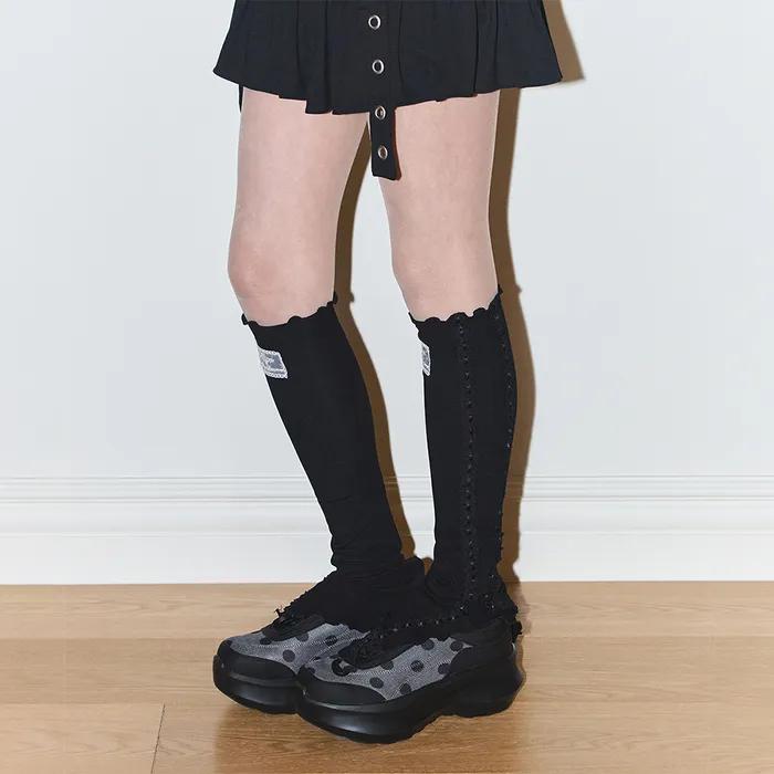 Frill Slit Leg Warmers Black