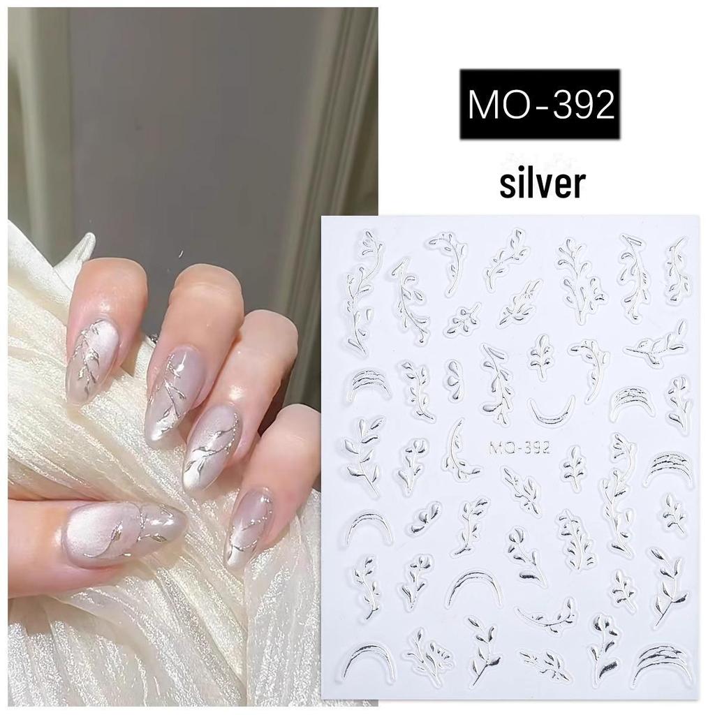 Chinese Style Nail Art Stickers: Golden & Silver Branches and Jade Leaves