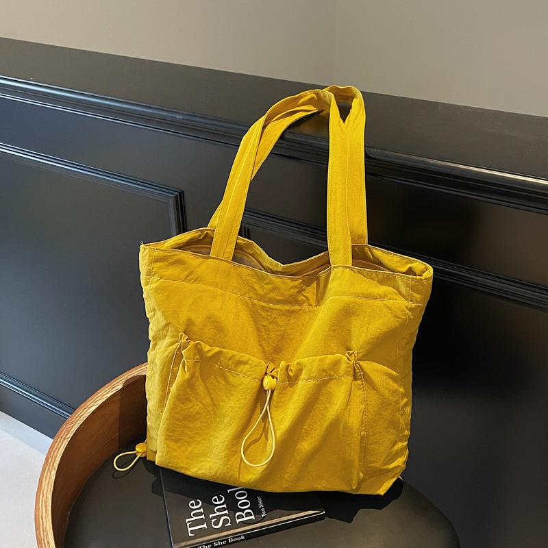 Fashion Drawstring Handheld Cloth Bag Women's Large-capacity Simple Casual Shopping Shoulder Bag Lightweight Student Class Tote Bag
