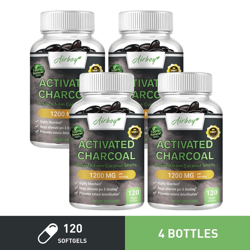 Coconut Shell Activated Charcoal Capsules, 1200mg Per Serving; Soothes the Digestive Tract; Relieves Gas and Bloating; Suitable for Adults.