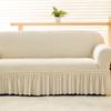 Universal Cream Seersucker Sofa Slipcover - Full Wrap, Four Seasons, One-Piece Protective Cover for Double & Triple Sofas