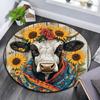 Runder Teppich mit Kuh und Sonnenblume, Teppich für Wohnzimmer, Schlafzimmer, Sofa, Spielzimmer-Dekoration, Rutschfeste Bodenmatte