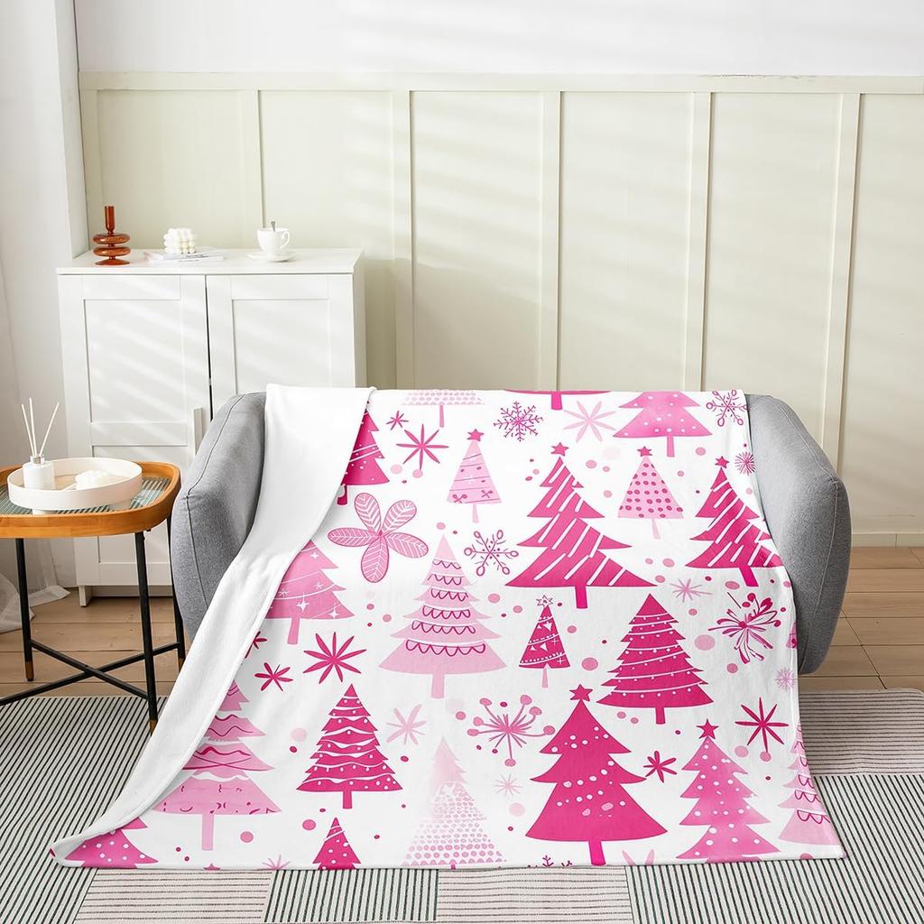 Gingerbread Xmas Flannel Blanket Blue Christmas Tree Candy Throw Blanket Western New Year Theme Cozy Throws for Bed Couch Sofa
