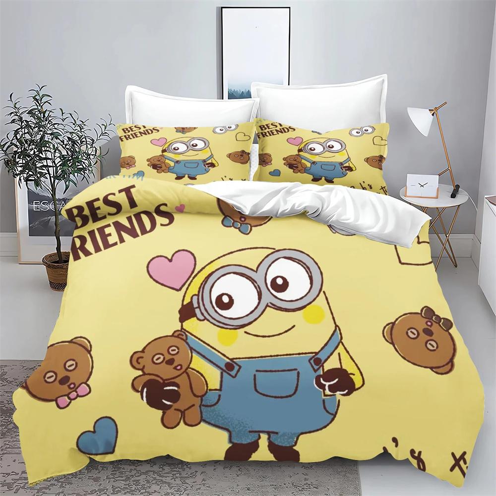 Gru-Mark M-Minions Bedding Set Cartoon Anime Set Adult Kid Bedroom Duvet Cover Sets 3D Print Kawaii Anime Home Textileextile