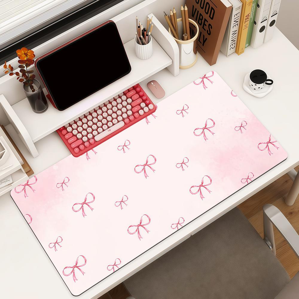 Pink Bow Mouse Pad Square Office Gaming Desk Mat Waterproof Nonslip Rubber Decorative