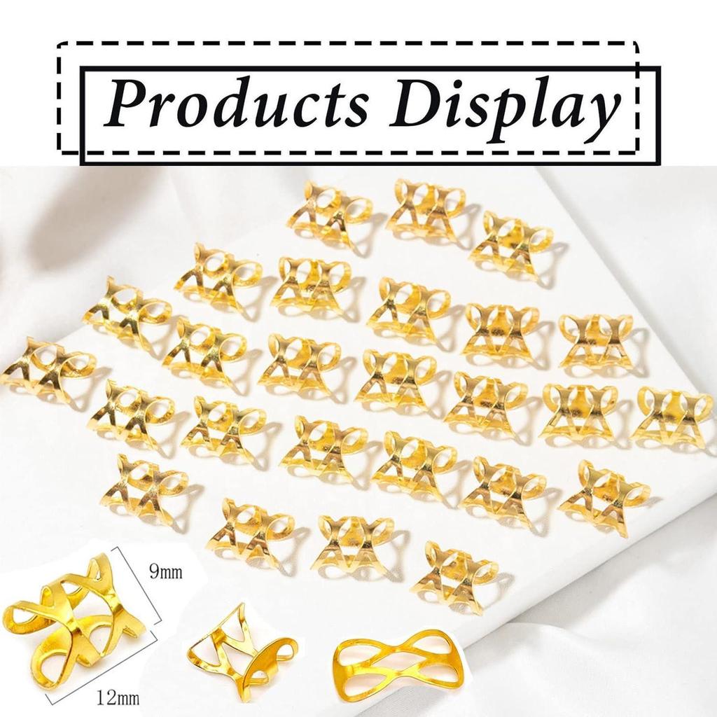 50PCS Dreadlock Hair Extension Rings Set: Gold & Silver Hollow Accessories.