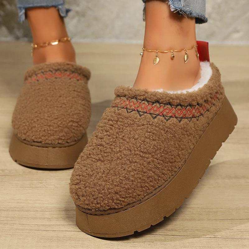 Thick Bottom Plush Slippers Women Fashion Lamb Cashmere Warm Indoor Slides Woman Winter Soft Sole Non-Slip Cotton Slippers 2025