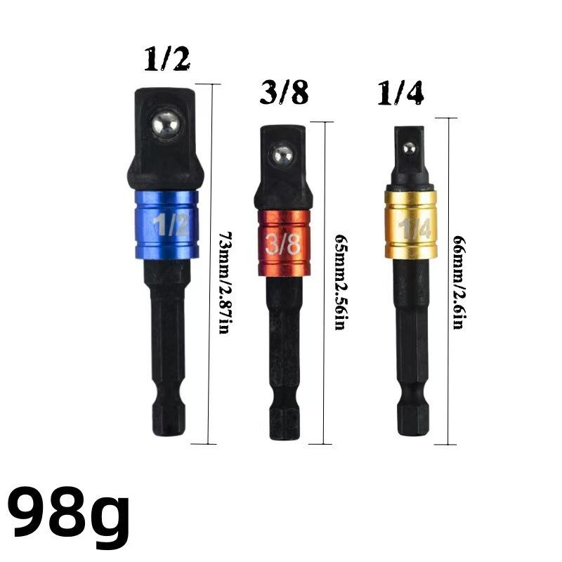 Hex Handle to Square Head Socket Extension Rod (1/4, 3/8, 1/2) - Air/Electric Screwdriver Connection Conversion Rod