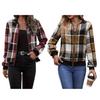 Dámská bunda stojáček dlouhý rukáv zapínání na zip krátká bunda kostkovaný potisk žebrovaný lem manžety ležérní kabát pro každodenní nošení