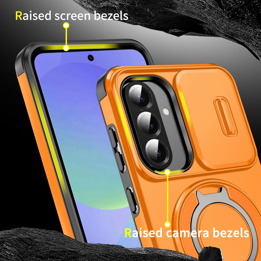 KEYSION 360° Ring Stand Phone Case for Samsung A56 5G A36 A26 5G Slide Camera Protection Magnetic Shockproof Cover for Galaxy A16 4G 5G
