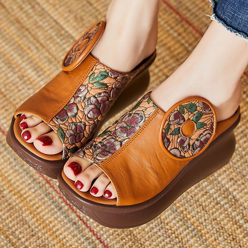 GKTINOO Fish-mouth Summer Genuine Leather Slippers Women Sandals 2025 New Platform Wedges Slippers Ethnic Sandals Women Shoes