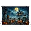 Mocsicka Castle Backgrounds Photographs Halloween Pumpkin Party Backdrop Forest Skeleton Cross Tomb Cemetery Decors Photo Studio
