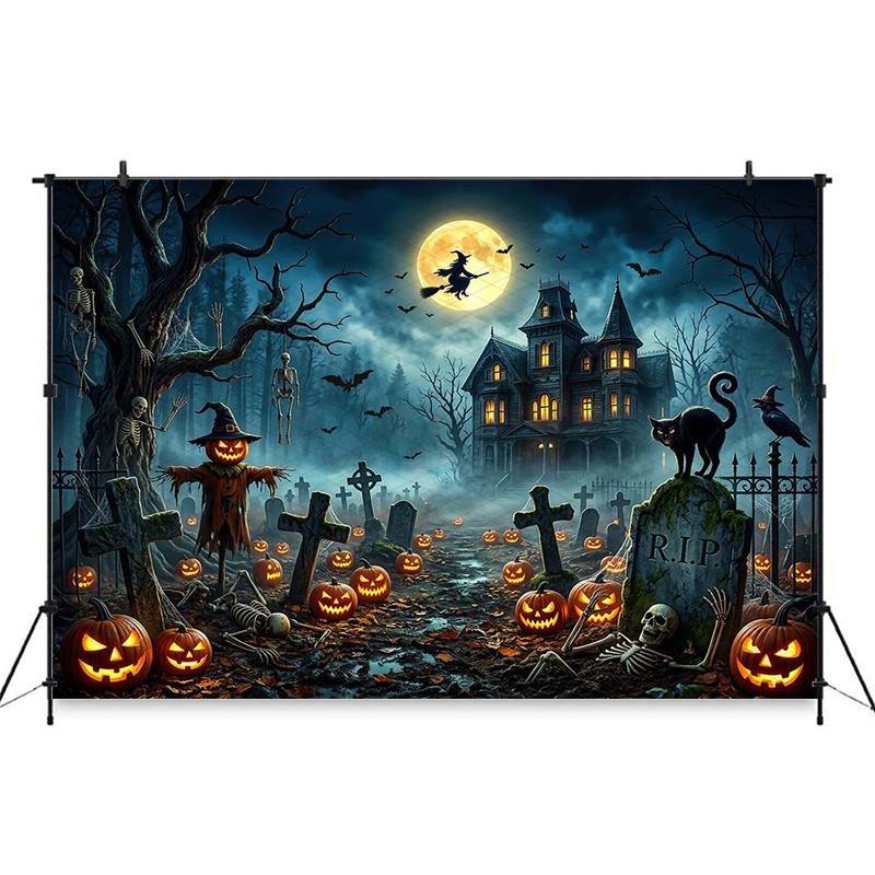 Mocsicka Castle Backgrounds Photographs Halloween Pumpkin Party Backdrop Forest Skeleton Cross Tomb Cemetery Decors Photo Studio