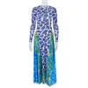 Women Abstract Printed Mesh Sheer Maxi Dress High Neck Long Sleeve Bodycon Dress Elegant Daily Party Dress Factory Supply