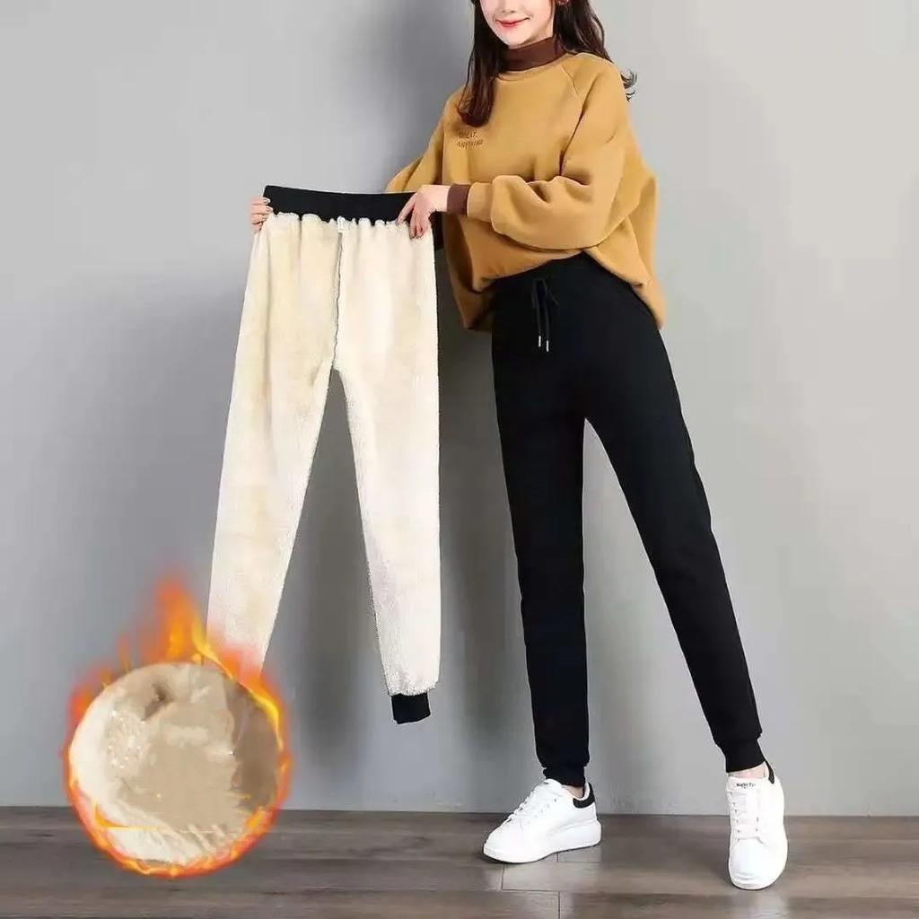Women's Winter Fleece-Lined Outerwear Joggers Loose-Fit Thickened Casual Pants