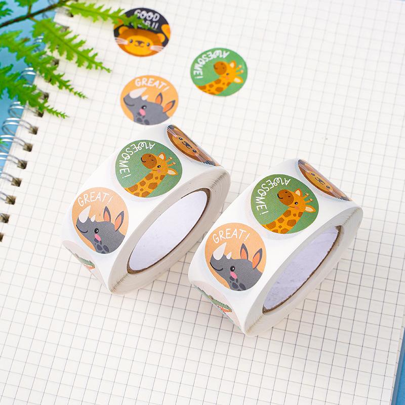 100-500Pcs New 1Inch Animal Good Job Cool Stickers Roll For Envelope Praise Reward Student Work Stationery Seal Lable Child Gift