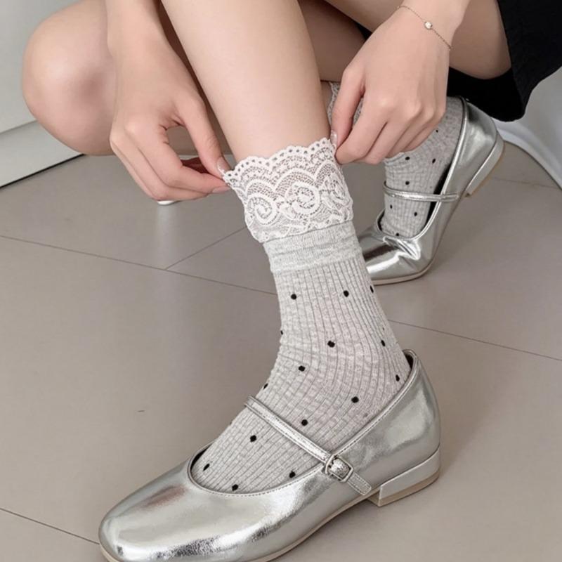 Summer Lightweight Lace Socks - Children's Mid-length Pure Cotton Polka Dot Pile Socks - Women's Breathable Women's Socks