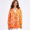 Autumn Winter Women Jacquard Sweater Loose Knit Coat V Neck Long Patterned