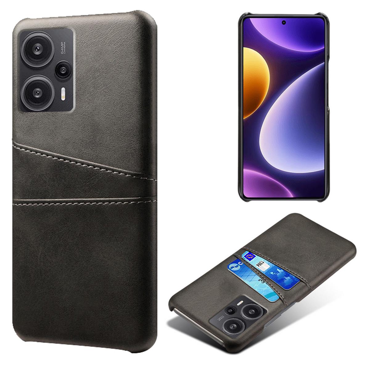 

For Xiaomi Redmi Note 12 Turbo/Poco F5 5G Phone Case Dual Card Slots Leather Coated PC Phone Cover Black