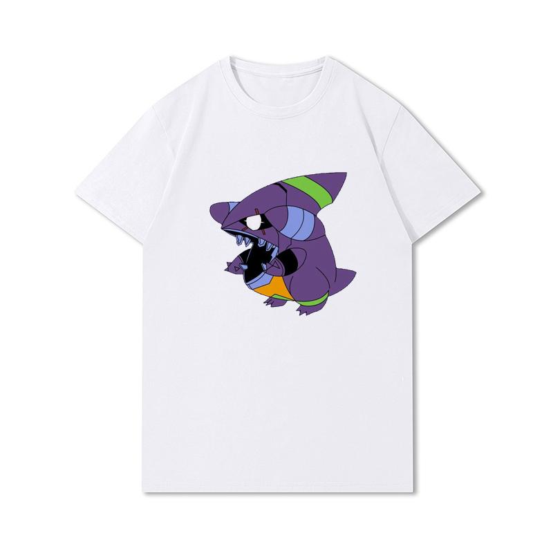 Pánská trička s potiskem Evangelion nadměrných velikostí Bavlněné topy Letní Anime Neformální Černá trička