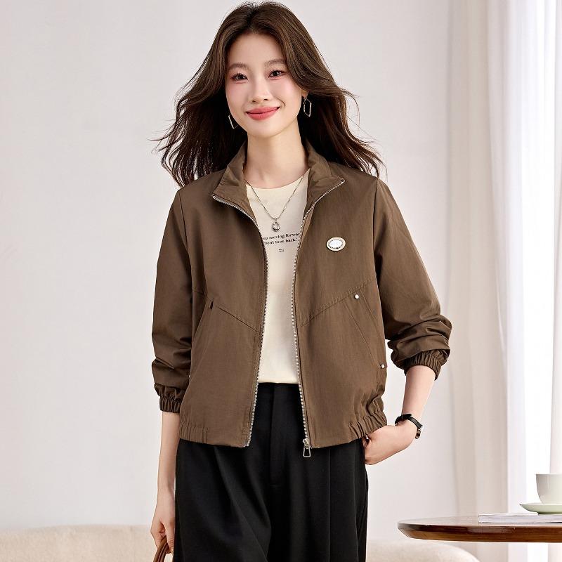 Stand-up collar short coat for women, new season loose casual versatile front shoulder jacket top