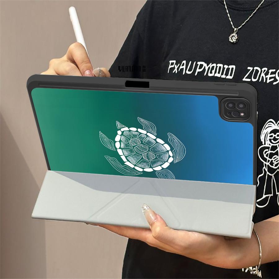 Cartoon Meeresschildkröte Kunsthalter Abdeckung Tablethülle Für iPad Pro 11. 10. 9. 8. 7. 12,9 Zoll Pro 2025 Air 4 5 M3 M2 1 2 M4 11 Zoll