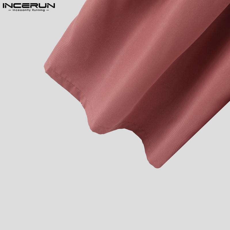 INCERUN Men Ruffled High Waist Trousers Casual Long Wide Legs Pants