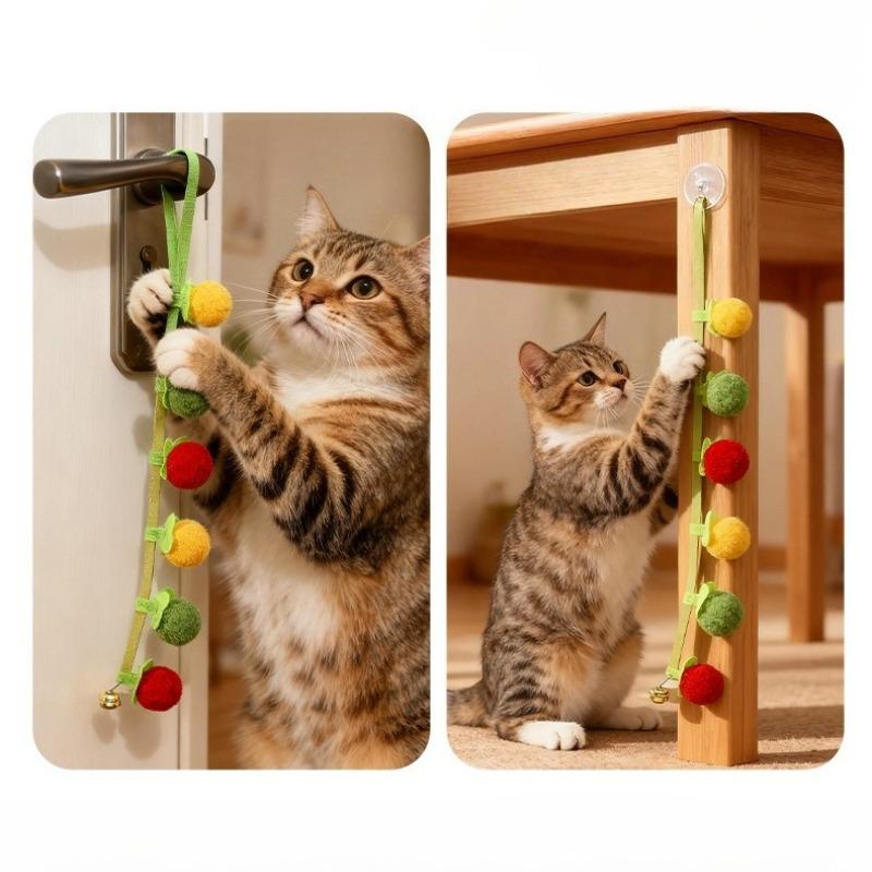 Cat Interactive Toys String Tomato Plush Cat Balls Toy with Bell Funny Hanging Door Cat Toy Kitten Chewing Toy Cat Accessories