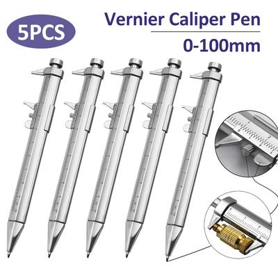 5pcs Caliper Pen 0-100mm Vernier Caliper Roller Ball-Point 1mm Plastic Student Stationery Gift Vernier Caliper Measuring Tools