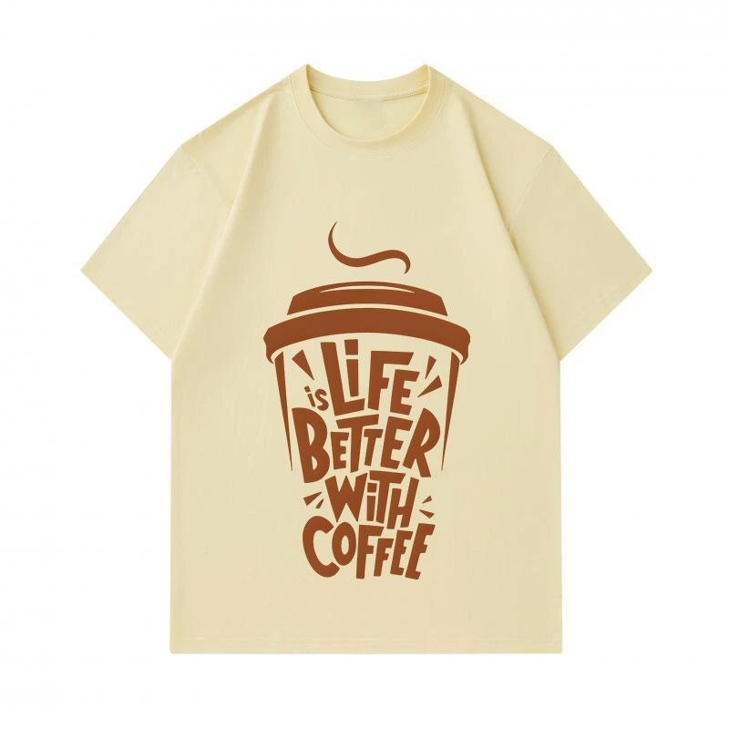 Men's 100% Cotton Crew Neck Short Sleeve T-Shirt, Life Is Better With Coffee Print Casual Lightweight Tee for Daily Street Wear Summer Top