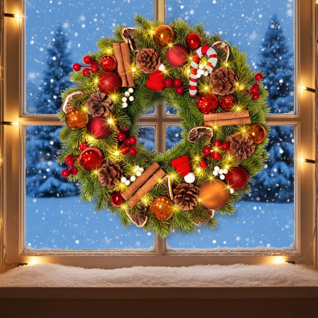 LED Christmas Wreath with PineCones Artificial Decorative Garland Reusable Lovely Xmas Door Wreath for Shopping Mall Decorations