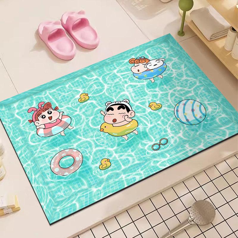 Alfombra de baño de tierra de diatomeas con dibujos animados de Crayon Shin-Chan, superabsorbente, antideslizante, para baño, inodoro, entrada, uso do