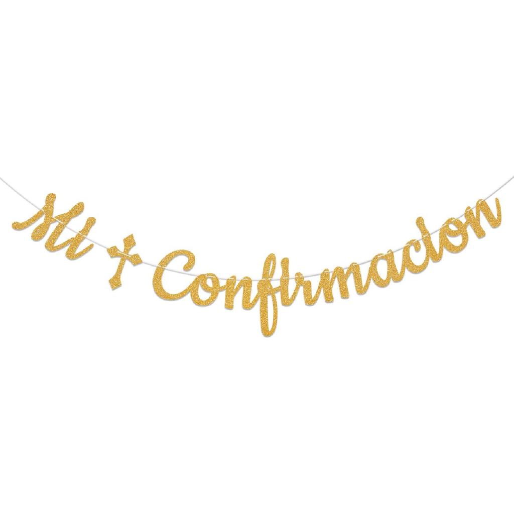 Mi Confirmación Banner Gold Glitter, Mi Confirmacion Decorations, Christening Decorations, On Your Confirmation Party Decorations Gold Glitter