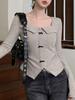Korean Chic Long-Sleeved Knit Top for Women - Slimming Cropped Autumn/Winter Style