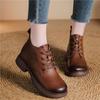 First Layer Cowhide Spring and Autumn Single Boots Retro British Style Martin Boots Versatile Round Head Leather Lace-up Thick Heel Short Boots Women