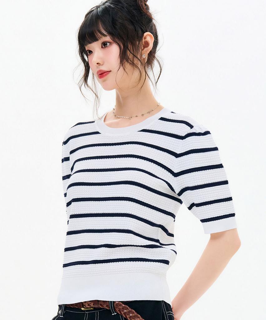 CHASECULT Women'S Striped Short Sleeve Summer Knit-Fbrg5673D01