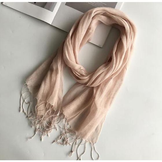 55*180cm Fashion Soft Solid Women 100% Linen Flax Tassel Scarf Summer Travel Sunscreen Long Shawl Elegant Hijab Women Foulard