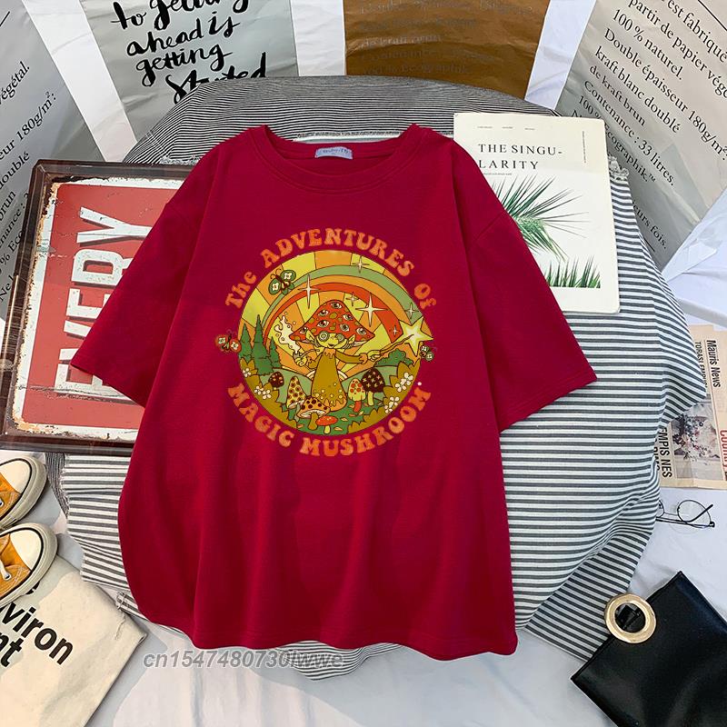 Material Retro Apricot Mushroom Cute T Shirts Oneck Casual 100 Cotton Plus Size Unisex Unisex Tshirts 2022 Streetwear Clothes