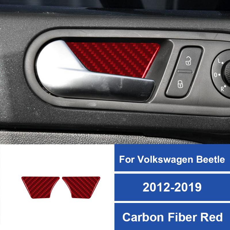 2PCS Real Carbon Fiber Car Inner Door Handle Bowl Panel Decorative Sticker For Volkswagen Beetle 2012-2019 Interior Accessories