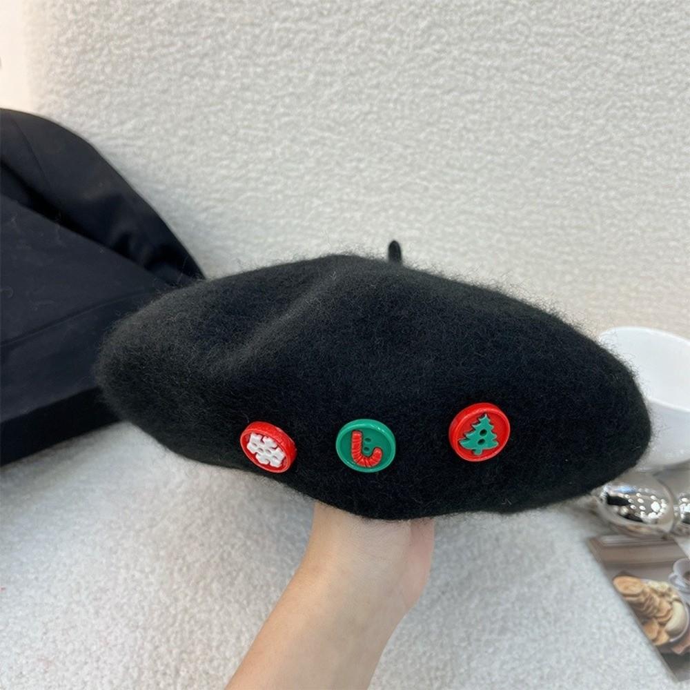 Cute Woolen Christmas Beret Hat Solid Color Windproof Beanie Cap Thick Warm Christmas Gift Xmas Dress Up Bonnets