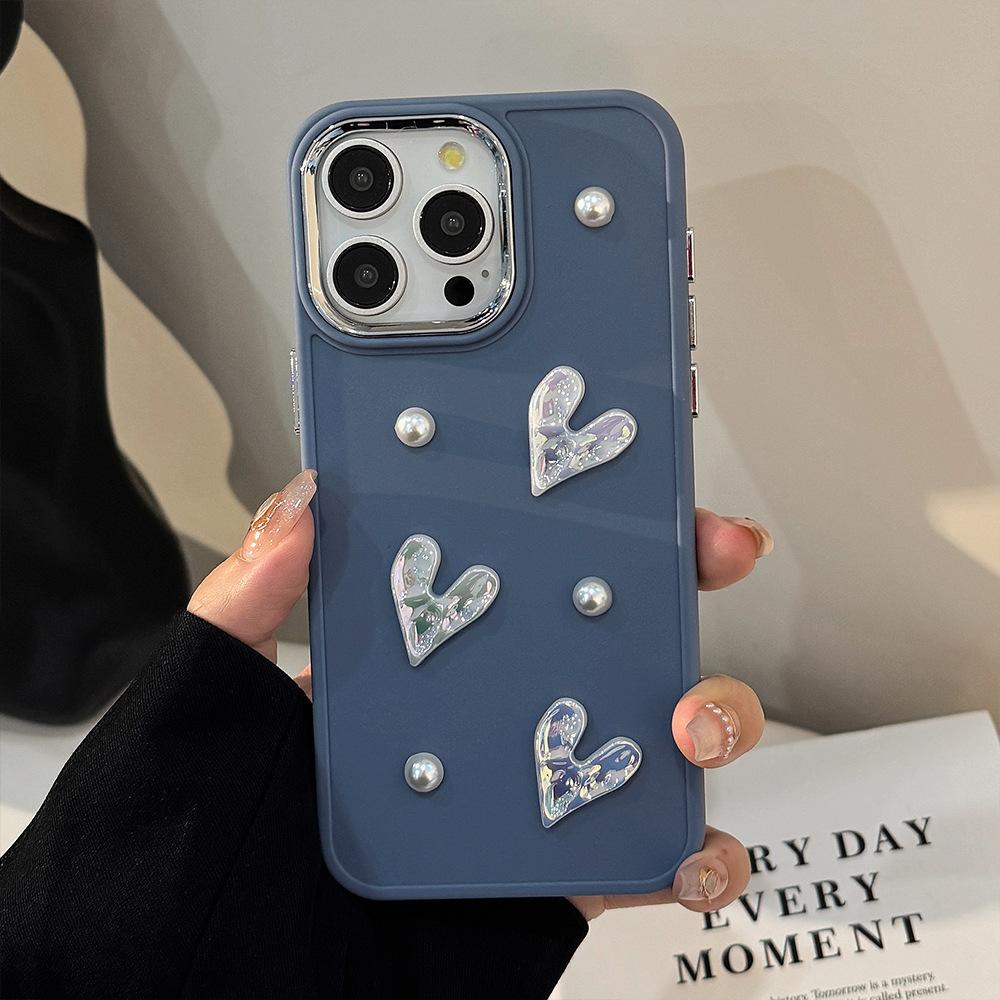 Three Dimensional Pearl Love Apple 17 Mobile Phone Case Iphone16 Laser 11 Suitable for 13promax Temperament 12 Soft 14