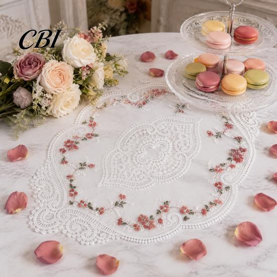 Anti Scalding Table Mats Floral Embroidered Lace Doily, Vintage Style Sheer Placemat, Mat Decorative Fabric for Restaurants Elegant Doilies Tea Party,